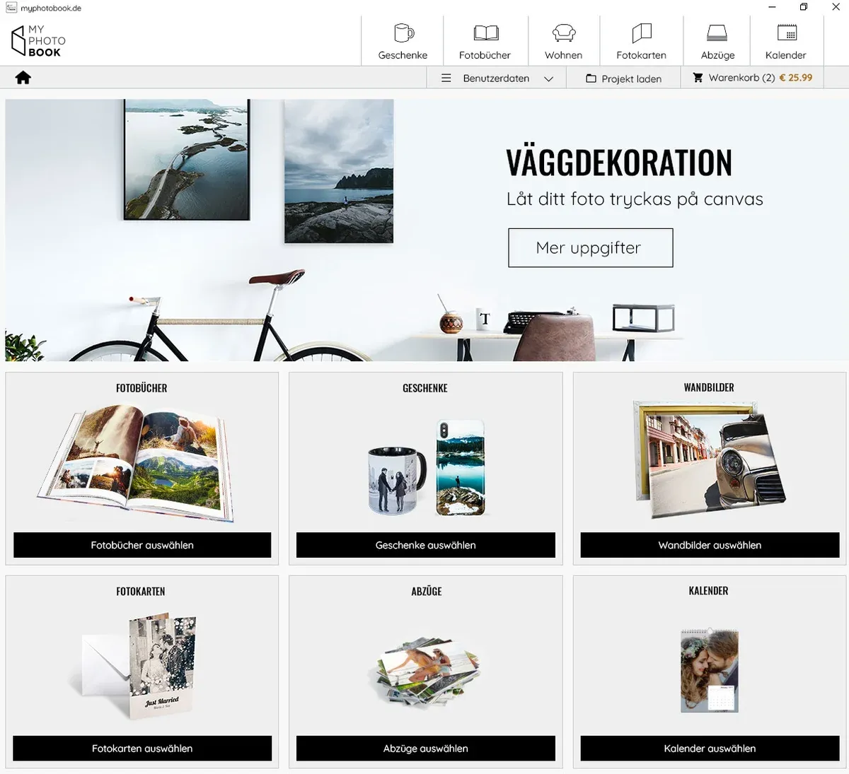 Val av fotoprodukter i programvaran