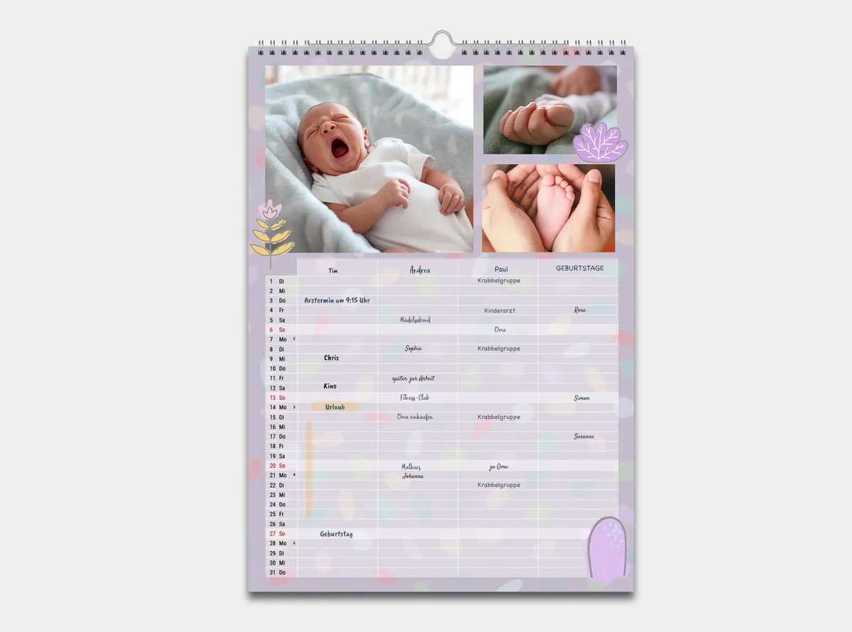 Foto-Kalender von myphotobook mit Babyfotos und Baby-Cliparts